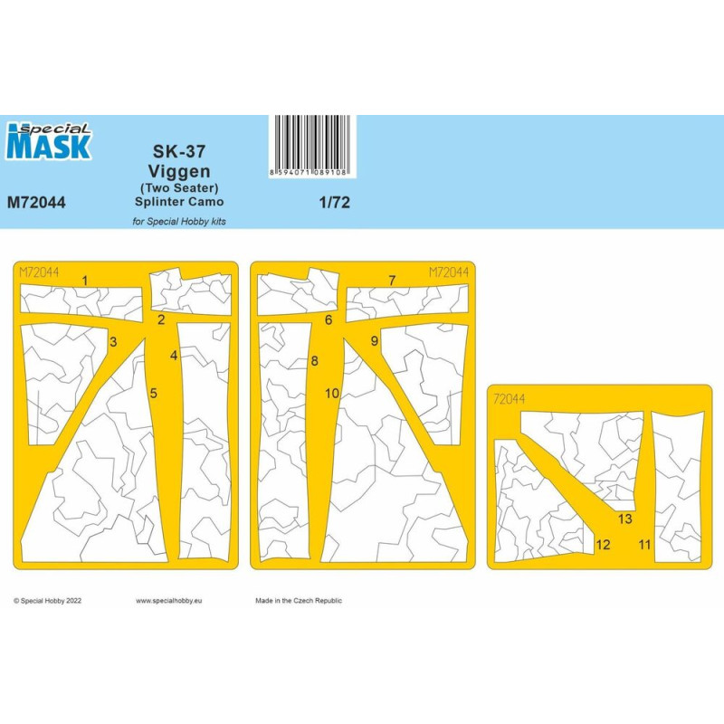Masque de peinture SK-37 Viggen (biplace) Camouflage lacéré - 1/72 - SPECIAL HOBBY 100-M72044