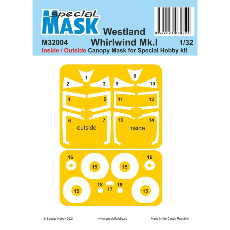 Masque peinture Westland Whirlwind Mk.I int/ext - 1/32 - SPECIAL HOBBY 100-M32004