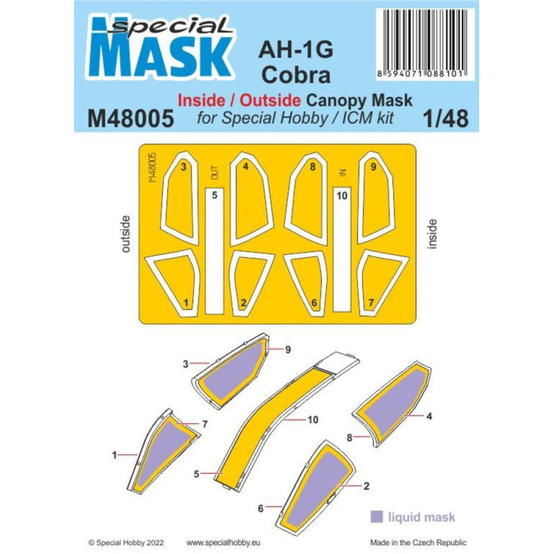 Cobra AH-1G Masque de peinture pour verrière - 1/48 - SPECIAL HOBBY 100-M48005