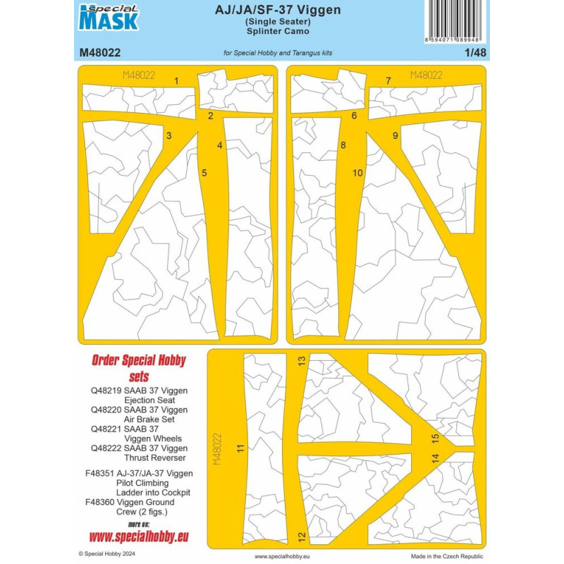 Masque peinture AJ/JA/SF-37 Viggen Splinter Camo - 1/48 - SPECIAL HOBBY 100-M48022