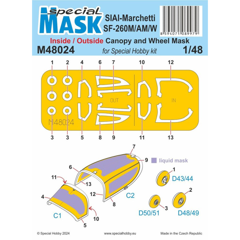 SF-260M/AM/W Masque peinture int/ext - 1/48 - SPECIAL HOBBY 100-M48024