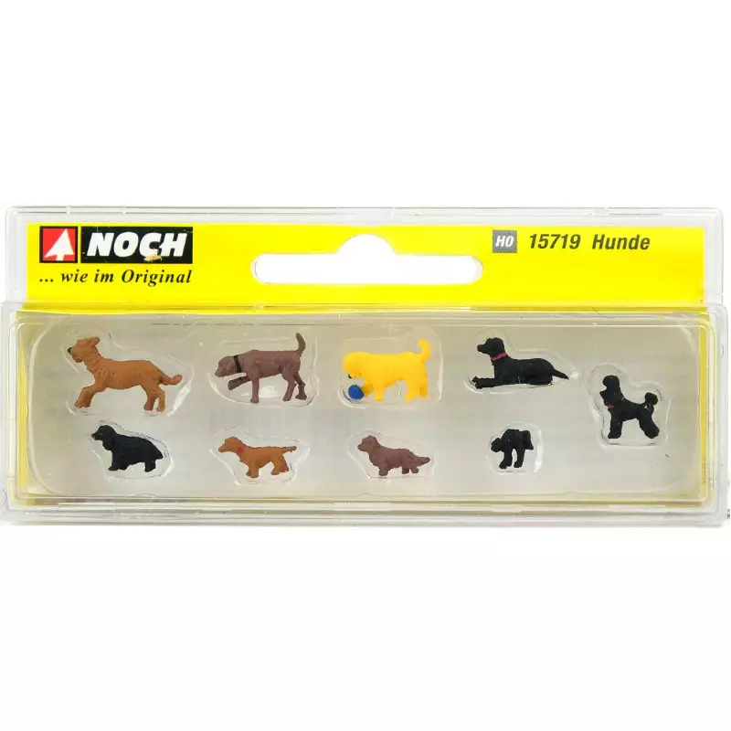 8 chiens, 1 chat et 1 balle - Echelle HO 1/87 - NOCH 15719