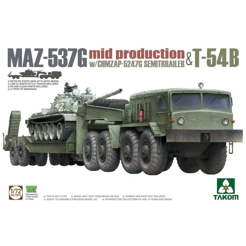 MAZ-537G semi-remorque ChMZAP-5247G (interm.) et T-54B - 1/72 - TAKOM 5013