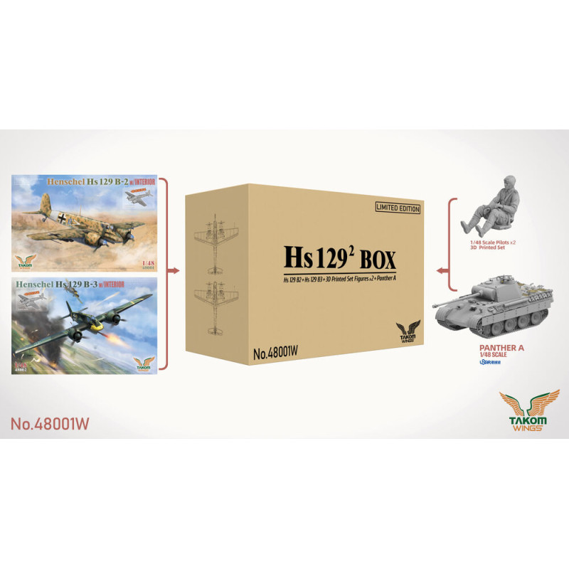 Coffret Hs 129 B-2+B-3+Panther A+fig. 3D x2 (édition lim.) - 1/48 - TAKOM 48001W