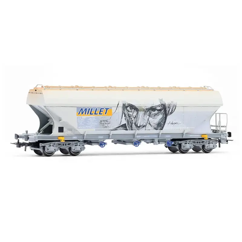Wagon-trémie céréalier 4 essieux, « MILLET », grafittis ép. V - HO 1/87 - JOUEF HJ6319