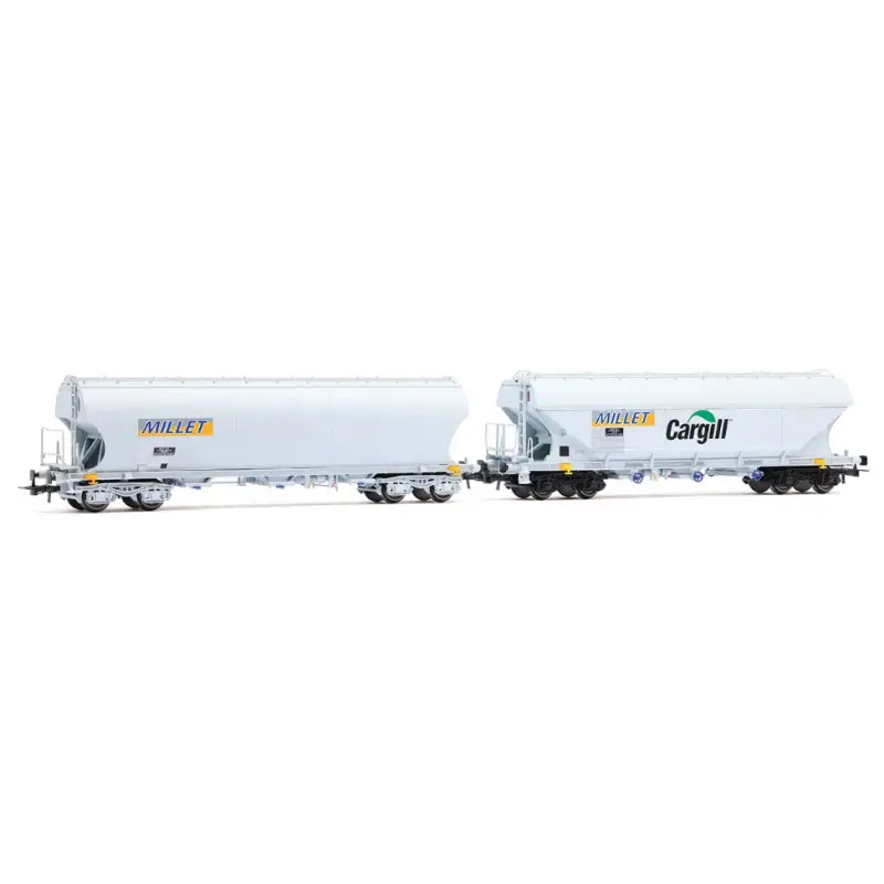 2x wagon-trémie céréalier 4 essieux, « MILLET », livrée grise ép. VI - HO 1/87 - JOUEF HJ6320