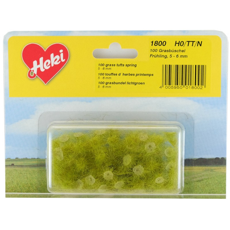 HEKI 1800 - 100 touffes d'herbe vert printemps 5 - 6 mm échelle HO / N