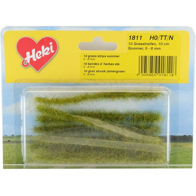 HEKI 1811 - 10 bandes d'herbe vert été 100 mm hauteur 5-6 mm échelle HO / N