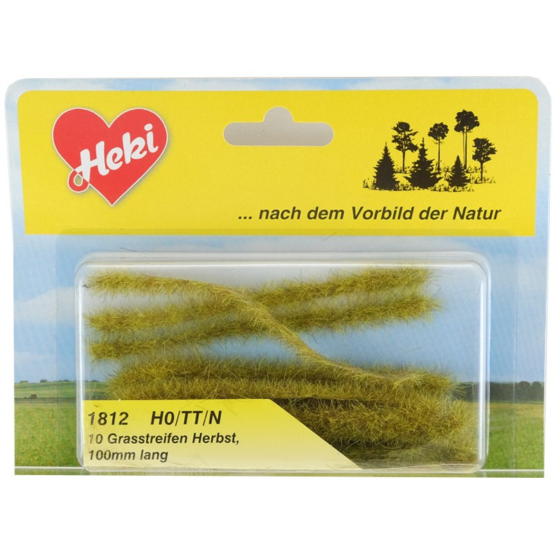 HEKI 1812 - 10 bandes d'herbe vert automne 100 mm hauteur 5-6 mm échelle HO / N