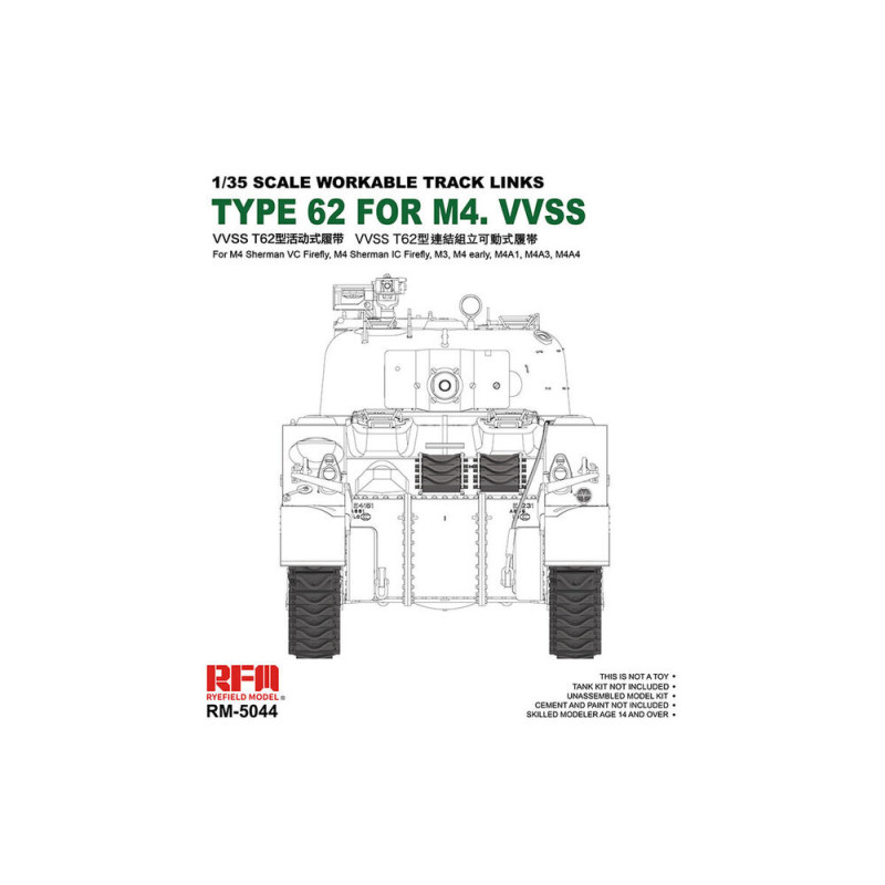 Maillons chenille Type 62 Sherman VC, M3, M4A1, M4A4 - 1/35 - RYE FIELD 5044
