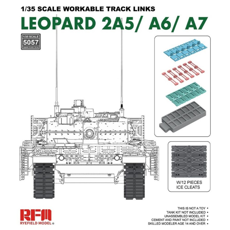 Chenilles fonctionnelles pour Leopard 2A5/A6/A7 - 1/35 - RYE FIELD 5057