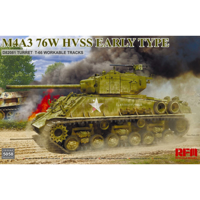 M4A3 76W HVSS précoce, tourelle D82081, chenilles T-66 - 1/35 - RYE FIELD 5058