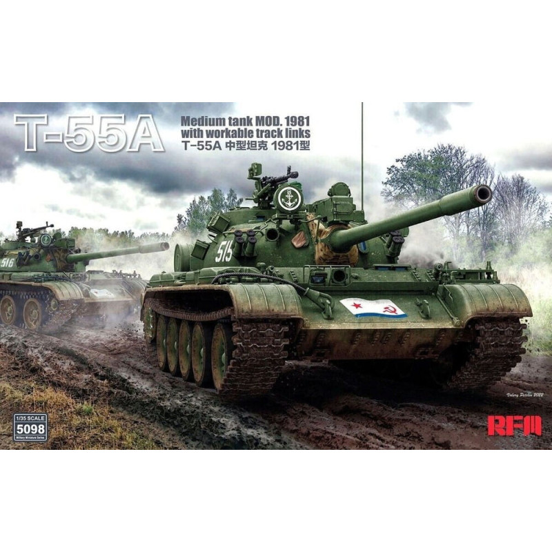 Char moyen T-55A Mod. 1981 chenilles articulées - 1/35 - RYE FIELD 5098