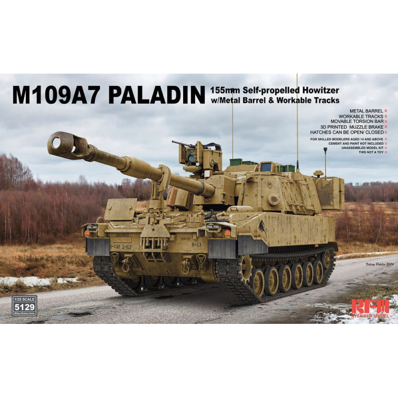 Obusier automoteur M109A7 Paladin 155 mm chenilles - 1/35 - RYE FIELD 5129
