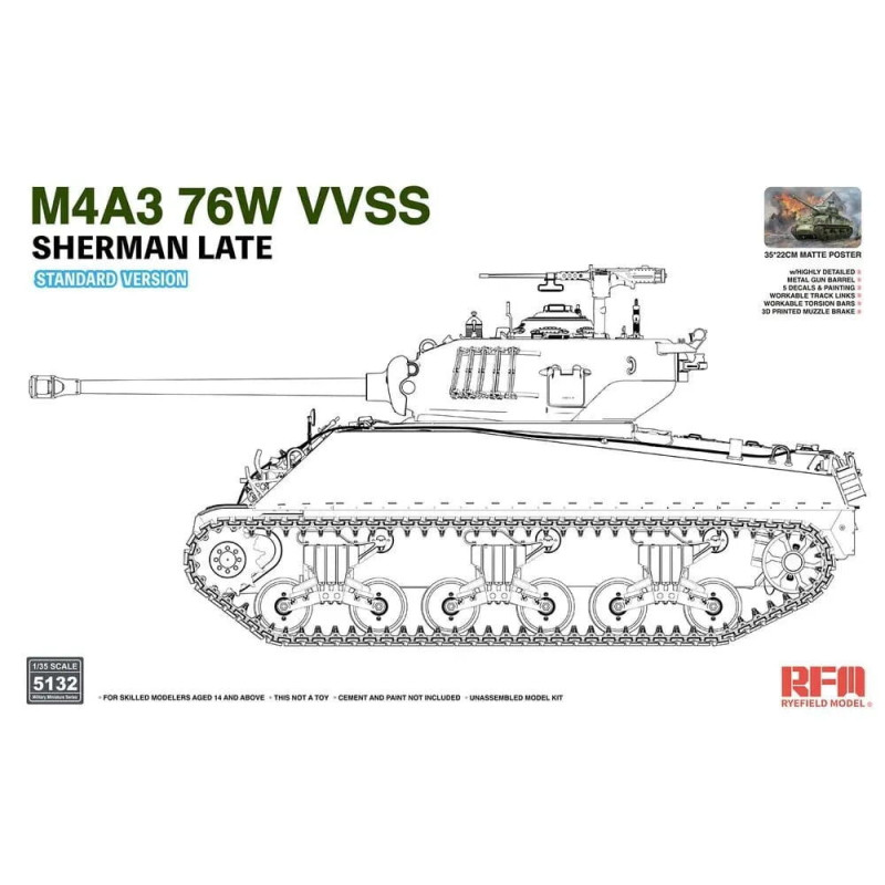 M4A3 76W VVSS Sherman Late Version standard - 1/35 - RYE FIELD 5132
