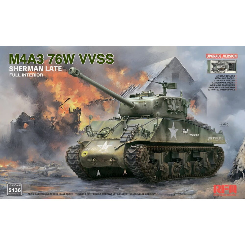M4A3 76W VVSS Sherman tardif amélioré Intérieur - 1/35 - RYE FIELD 5136