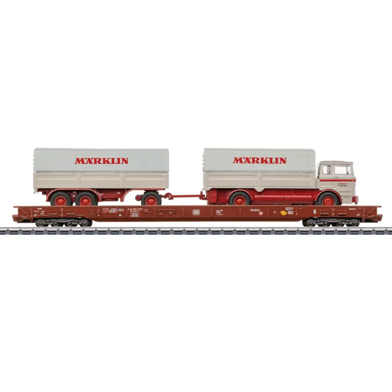 Wagon à bords bas Saadkms + camion radio-commandé, 3 RAILS - HO 1/87 - Märklin 47412