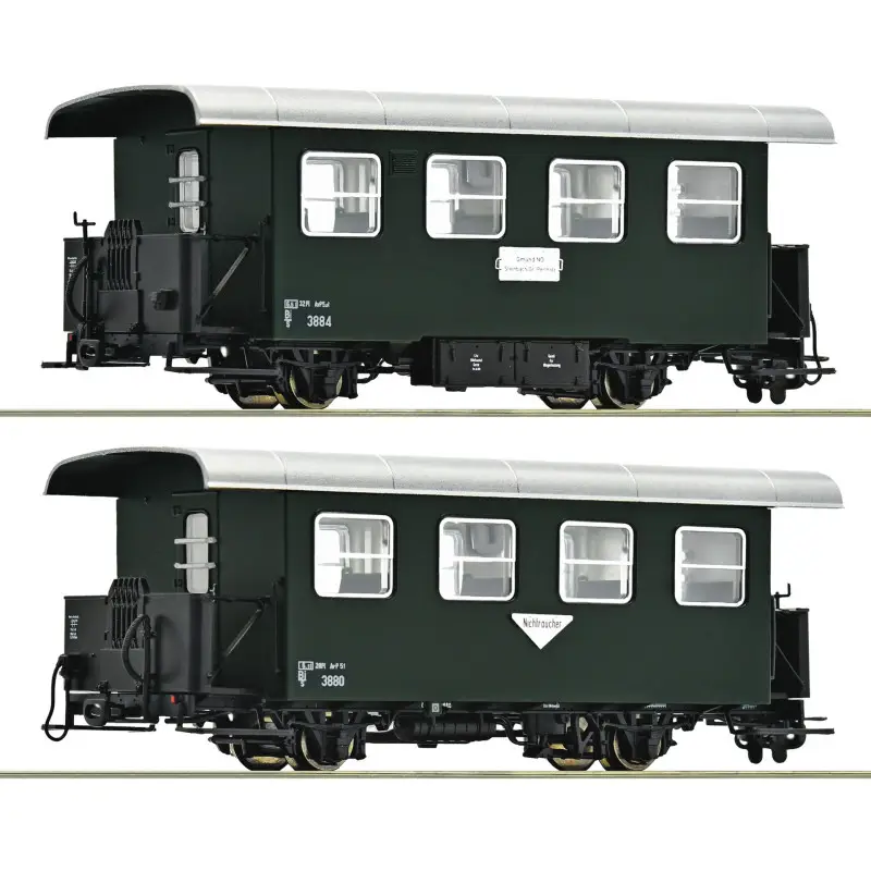 2x Voitures de voyageurs à voie étroite, OBB, ép. IV - HOe 1/87 - ROCO 6240005