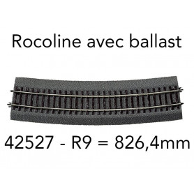 Rail courbe R9 826,4 mm 15° Rocoline ballast souple - HO 1/87 - ROCO 42527