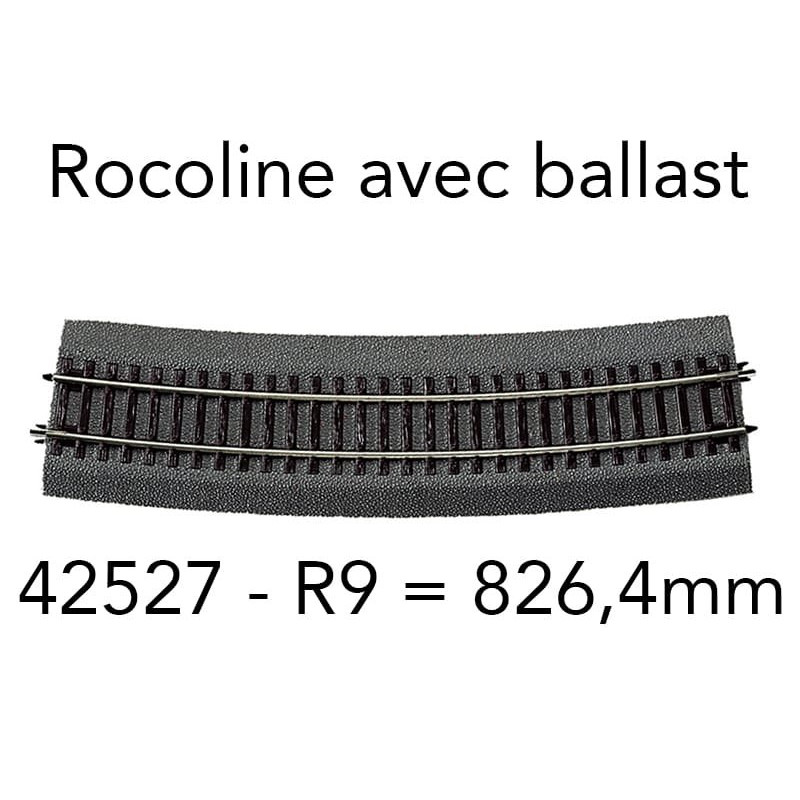 Rail courbe R9 826,4 mm 15° Rocoline ballast souple - HO 1/87 - ROCO 42527