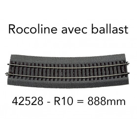 Rail courbe R10 888 mm 15° Rocoline ballast souple - HO 1/87 - ROCO 42528