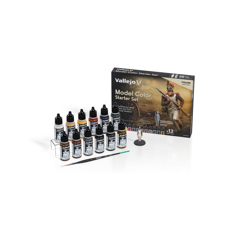 Model Color : Kit de démarrage (12 couleurs + Figurine + Pinceau) - VALLEJO 70266