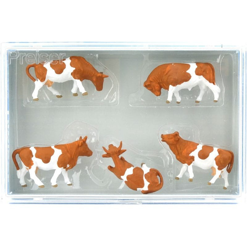 5 vaches blanches et marron - HO 1/87 - PREISER 14155