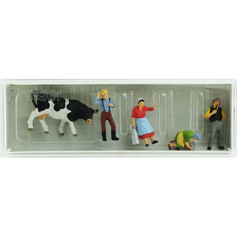 Personnages à la ferme et vache - HO 1/87 - PREISER 10044