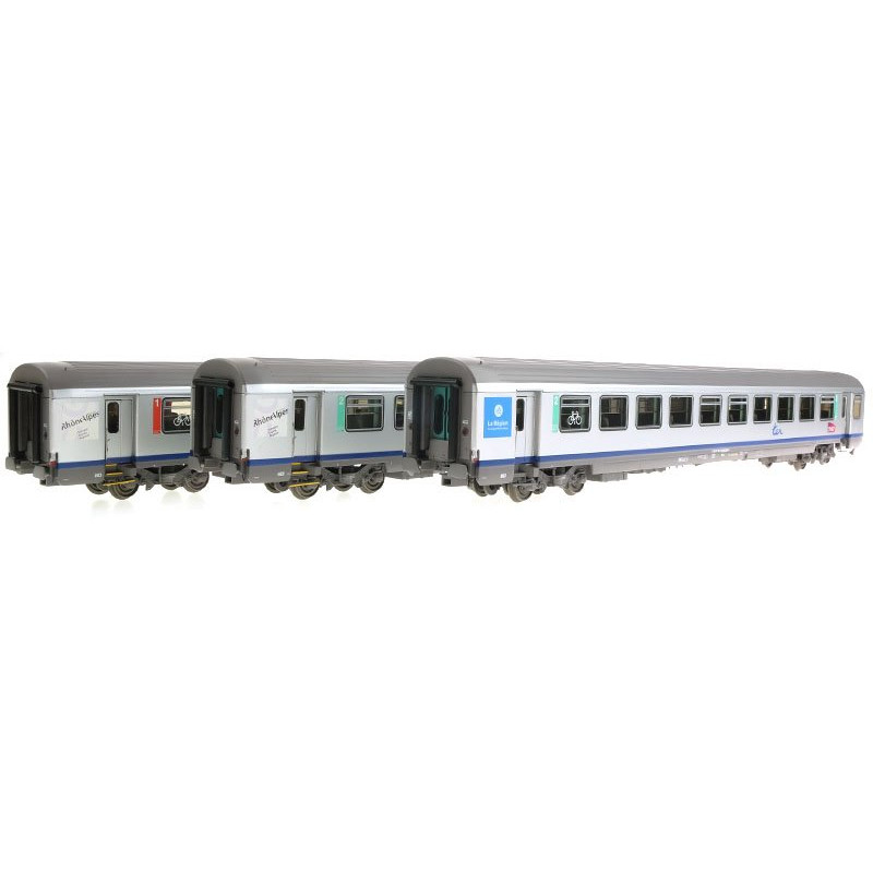 Set 3 voitures Corail Rhône-Alpes ép. V-VI - SNCF - HO 1/87 - LS Models 41206
