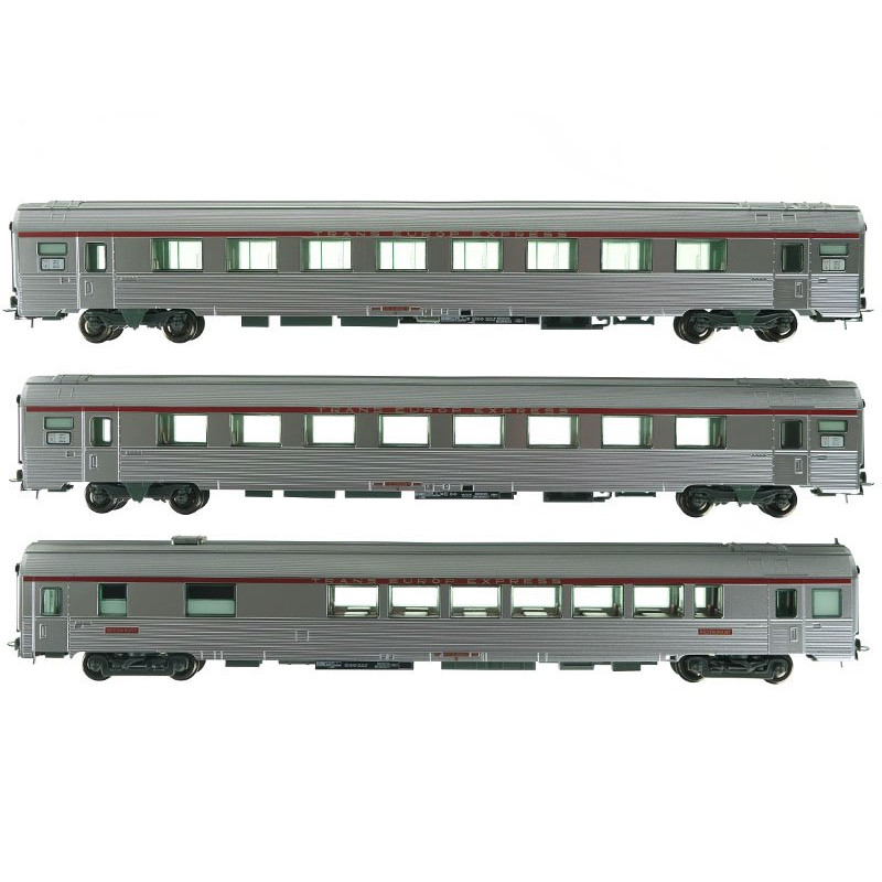 3 voitures TEE L'Arbalète Vru, A8u, A8tu ép. IV - SNCF - HO 1/87 - JOUEF HJ4143