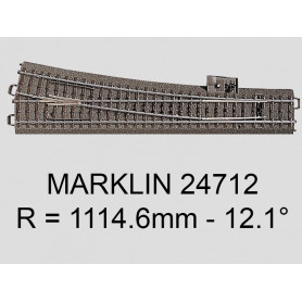 Aiguillage droit à droite grand rayon - 12.1 degrés voie C Marklin 24712