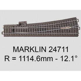 Aiguillage droit à gauche grand rayon - 12.1 degrés voie C Marklin 24711