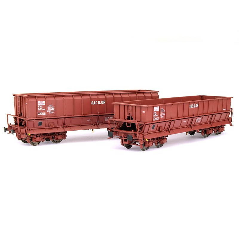 2x Tombereaux DM-DMH SACILOR ép. IV - SNCF - HO 1/87 - LS Models 30800