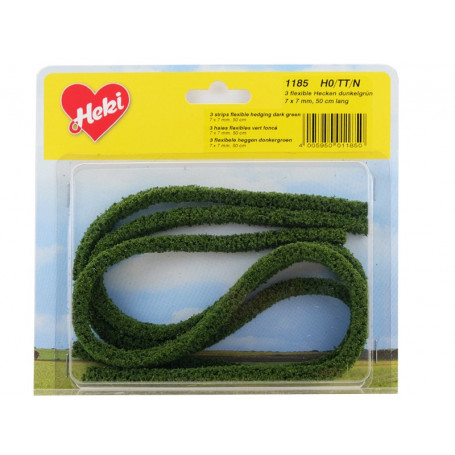 HEKI 1185 - 3x haie flexible 7x7 mm en mousse 50 cm de long vert foncé HO / N