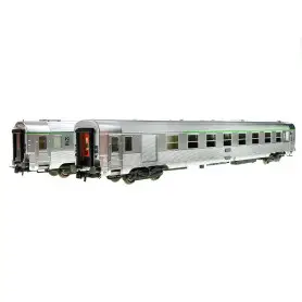 Set 2x voitures DEV Inox B9 + B6D 2ème CL. ép. IV - SNCF - HO 1/87 - JOUEF HJ4135