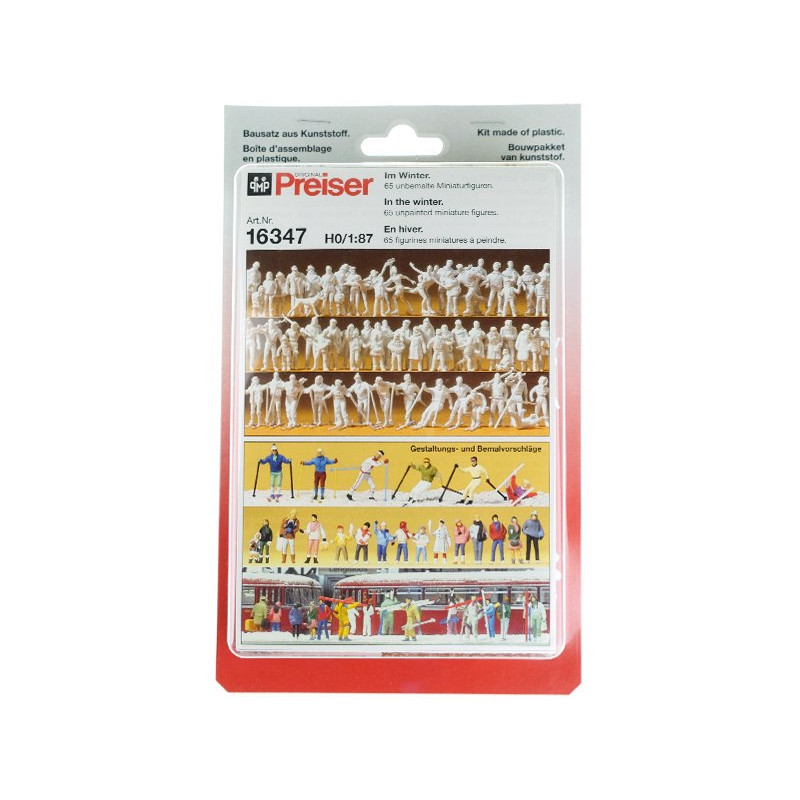 68 figurines aux sports d'hiver à peindre - HO 1/87 - PREISER 16347