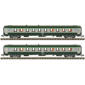 Set 2 voitures UIC B10 ép. V verte-grise logo blanc cart. Corail - N - REE NW-144