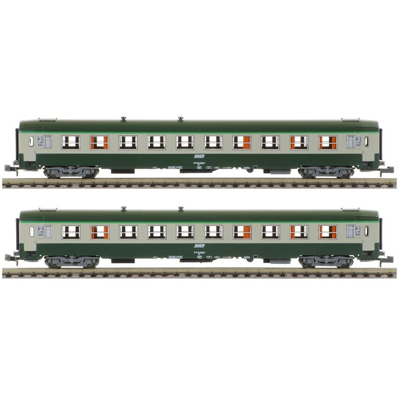 Set 2 voitures UIC B10 ép. V verte-grise logo blanc cart. Corail - N - REE NW-144