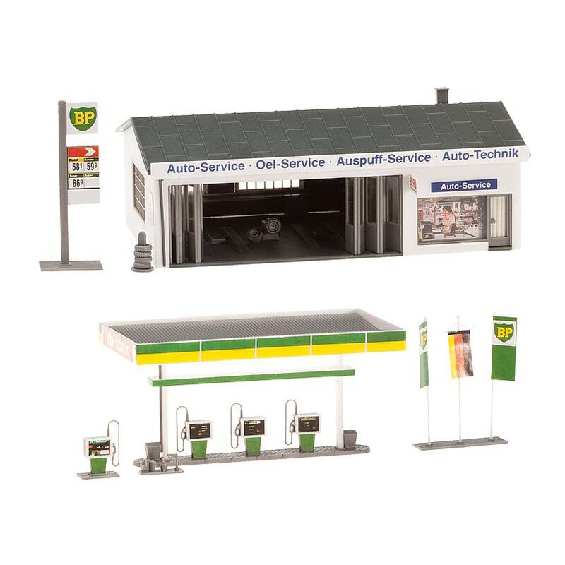 Maquette Station-service BP - Échelle HO 1/87 - Marque MKD - Modèle 2023 - Neuf Pour Réseau De Train Miniature