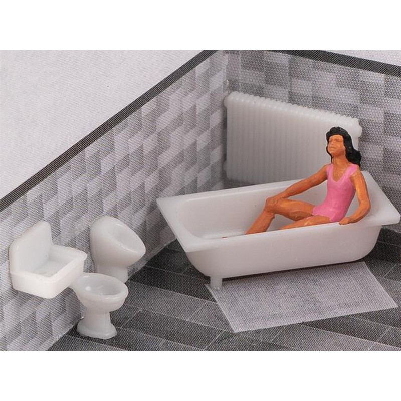 Aménagement de salle de bain, baignoire, lavabo - HO 1/87 - Faller 180993