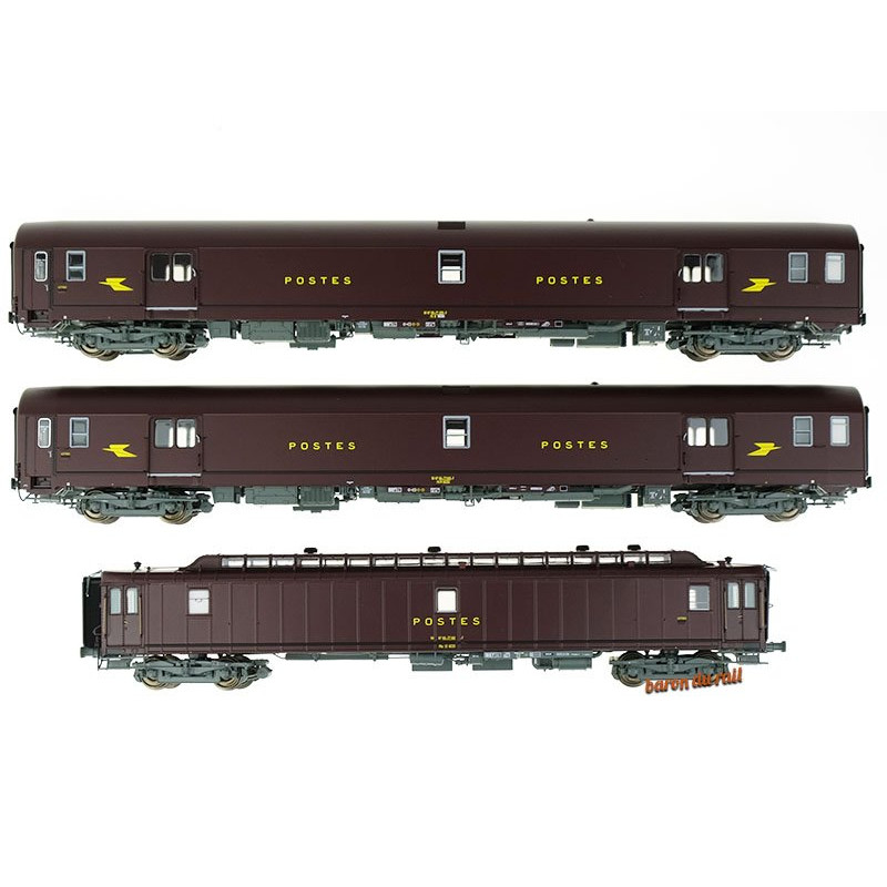 3x voitures postale brun PTT - ép IV - HO 1/87 - 40422 LS Models