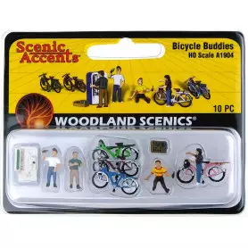 4 Cyclistes, vélos et accessoires - HO 1/87 - WOODLAND SCENICS A1904