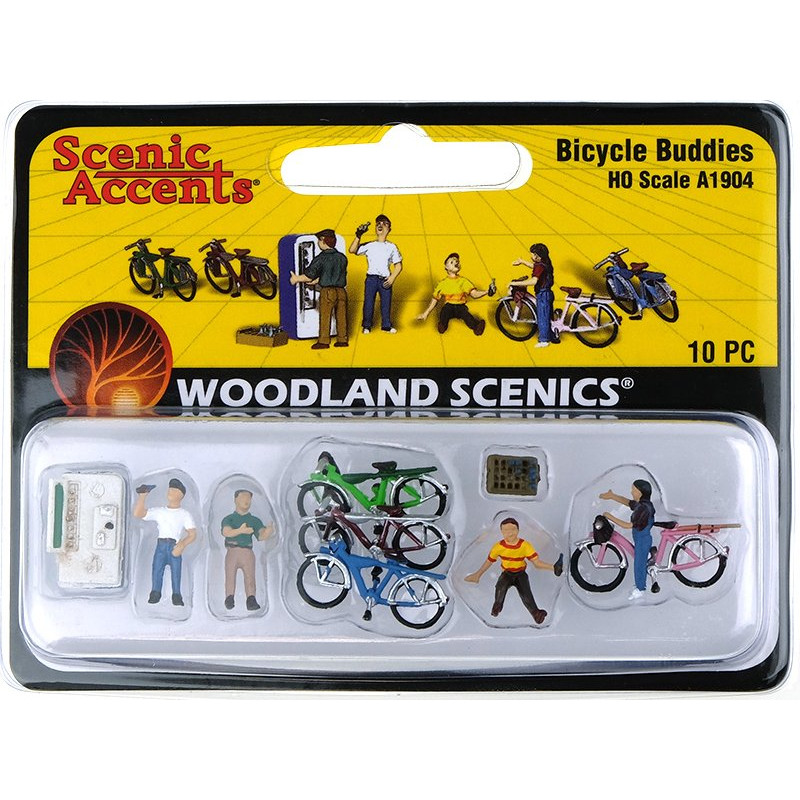 4 Cyclistes, vélos et accessoires - HO 1/87 - WOODLAND SCENICS A1904