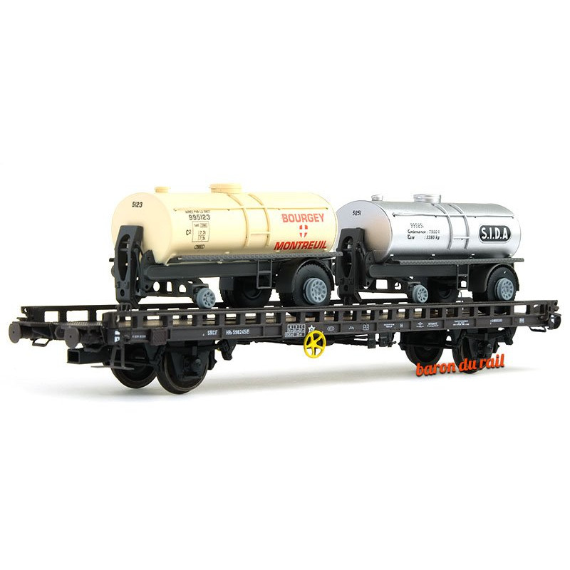Wagon UFR Biporteur BOURGEY-MONTREUIL ép III - HO 1/87 - REE WB-613