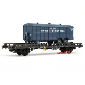 Wagon UFR Biporteur remorque BOURGEY-MONTREUIL ép III - HO 1/87 - REE WB-619