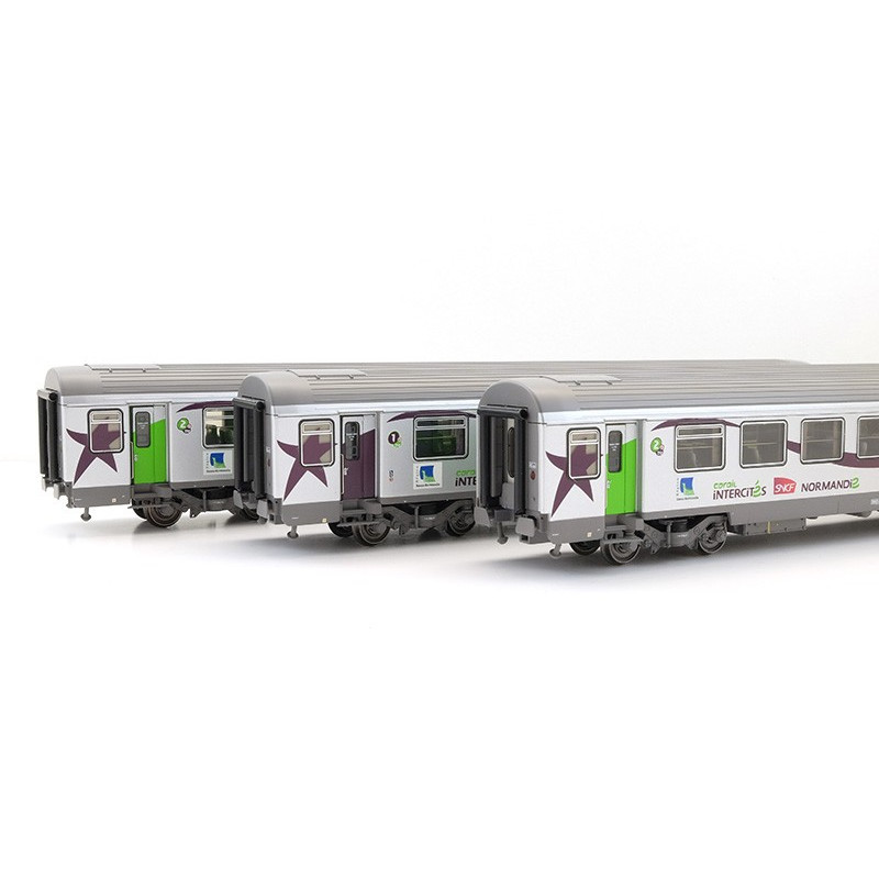 Set 3 voitures Intercité VTU Basse-Normandie Carmillon - HO - Ls models 40291
