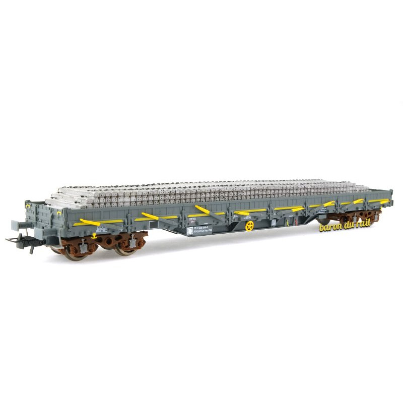 Wagon plat Res Ermewa Chargé de traverses SNCF ép. V - HO 1/87 - JOUEF HJ6193