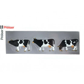 3 vaches noires et blanches - échelle O 1/43 - PREISER 65324
