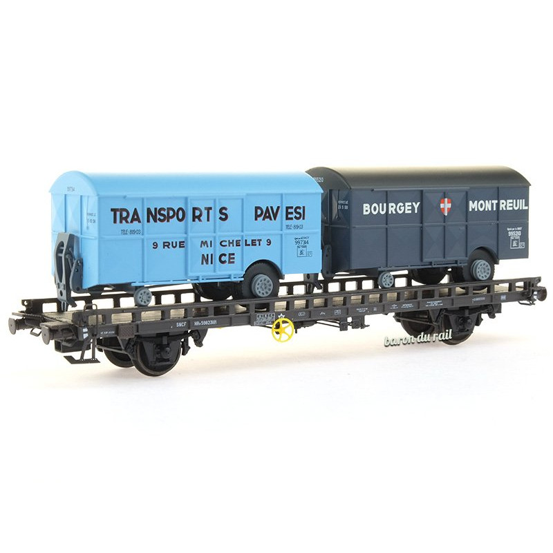 Wagon UFR Biporteur PAVESI-BOURGEY-MONTREUIL ép III - HO 1/87 - REE WB-639
