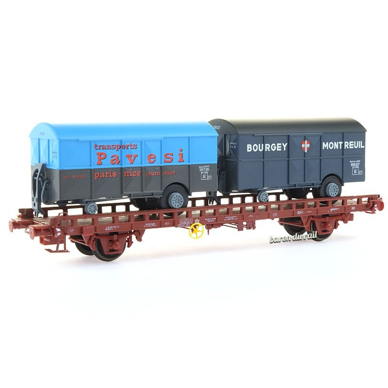 Wagon UFR Biporteur PAVESI + BOURGEY-MONTREUIL ép IV - HO 1/87 - REE WB-642